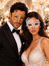 White Swan Lace Mask for Women with Gold Diamond Venetian Mask for Men | Gold White Couples Masquerade Masks
