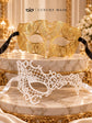 White Phantom Lace Mask for Women & Gold Diamond Venetian Mask for Men | Elegant Gold White His and Hers Masquerade Set - product view 6