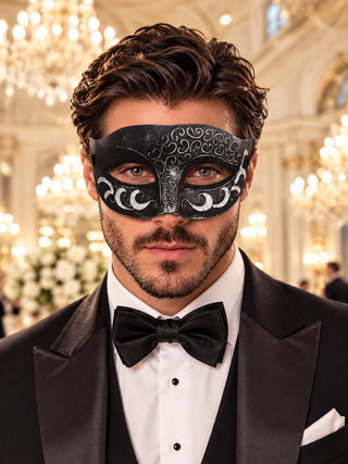 Antique Black Silver Venetian Mask for Men - Vintage Masquerade Mask for Halloween, Mardi Gras, Costume Party & Masquerade Ball - main image