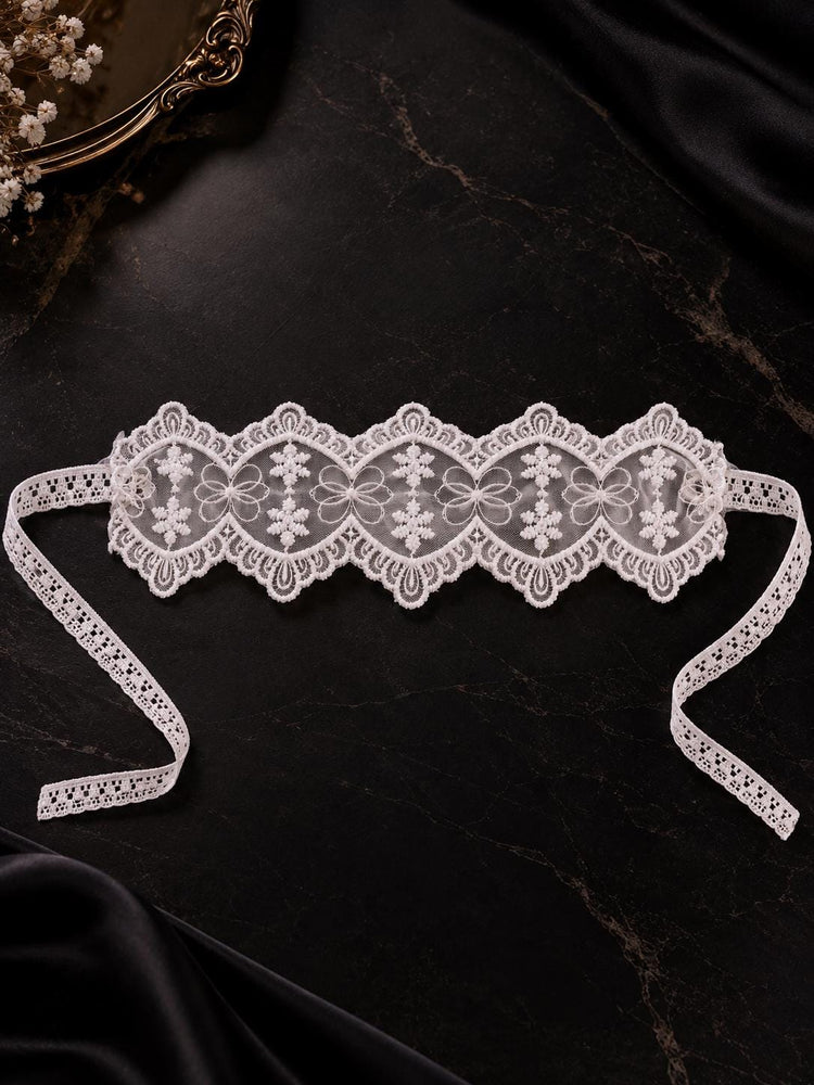 White Sheer Floral Lace Eye Mask with Ribbon Ties | Romantic Boudoir Blindfold for Women, Bridal Night, Honeymoon & Sleepwear - product view 7