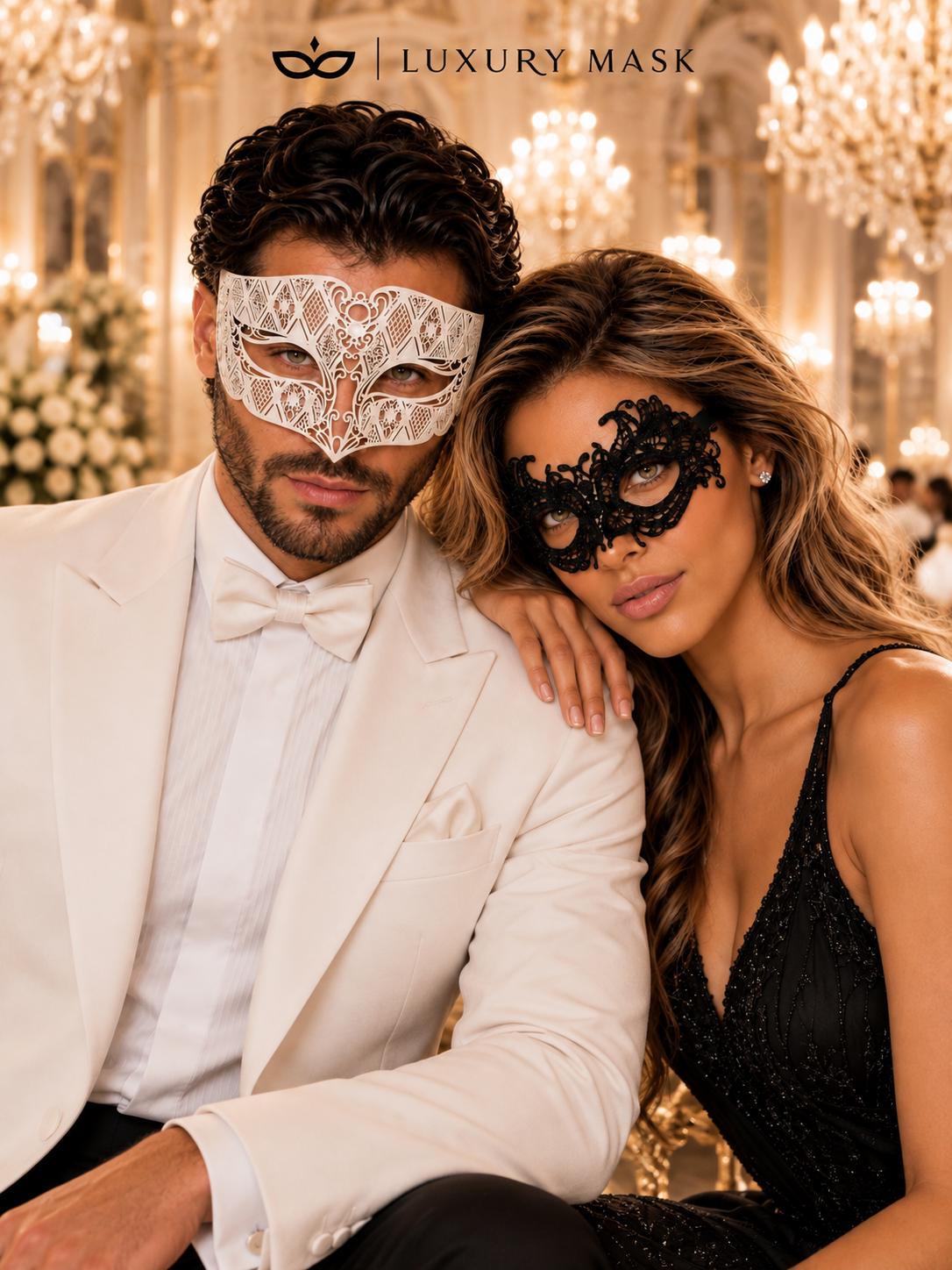 Black & White Couples Masquerade Masks – product photo 5