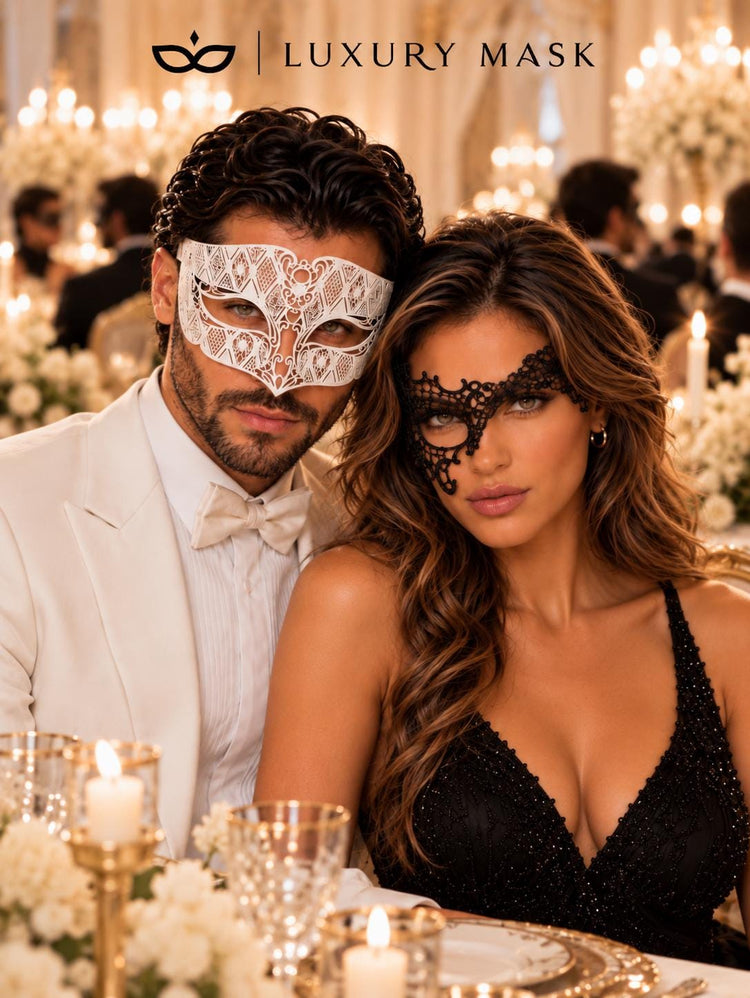White Diamond Metal Mask & Black Phantom Lace Mask – product photo 3