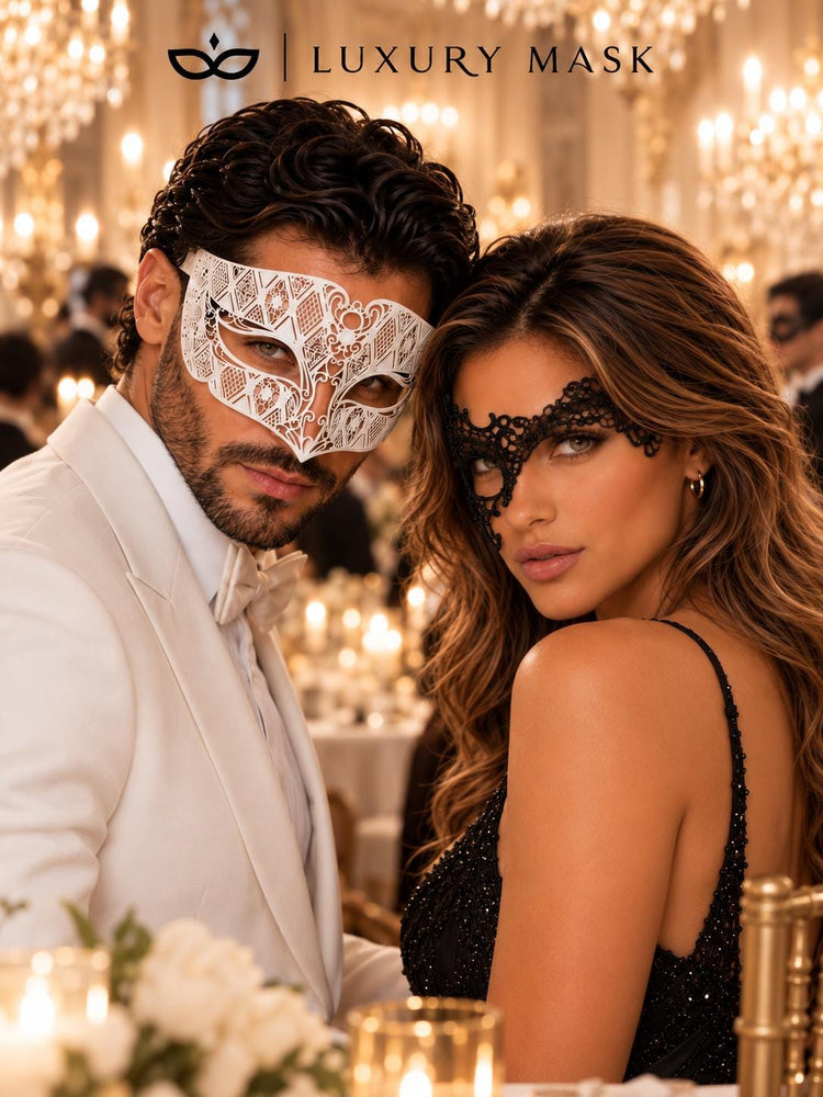 White Diamond Metal Mask & Black Phantom Lace Mask – product photo 5
