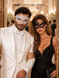 White Clear Stone Venetian Mask for Men & Black Swan Lace Mask for Women – product photo 5
