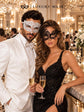 White Clear Stone Venetian Mask for Men & Black Swan Lace Mask for Women – product photo 3
