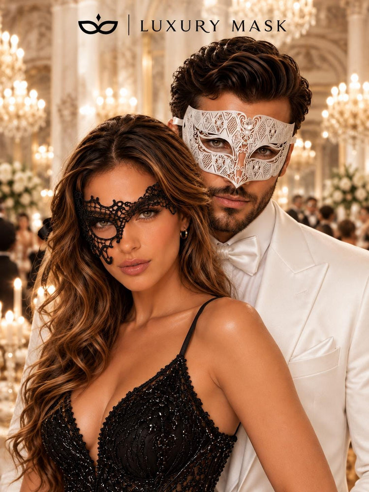 Black Phantom Lace Mask & White Clear Stone Diamond Mask – product photo 3