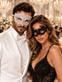White Diamond Stone Mask & Black Lace Venetian Mask