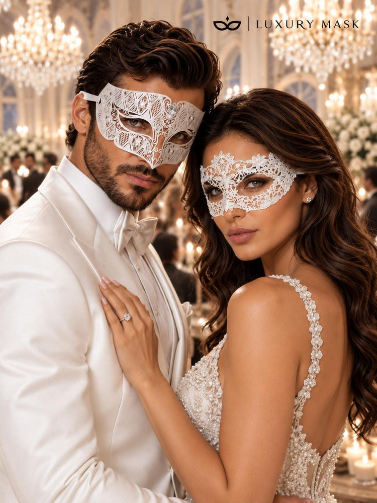 White Flower Lace & Diamond Stone Masquerade Masks – product photo 5