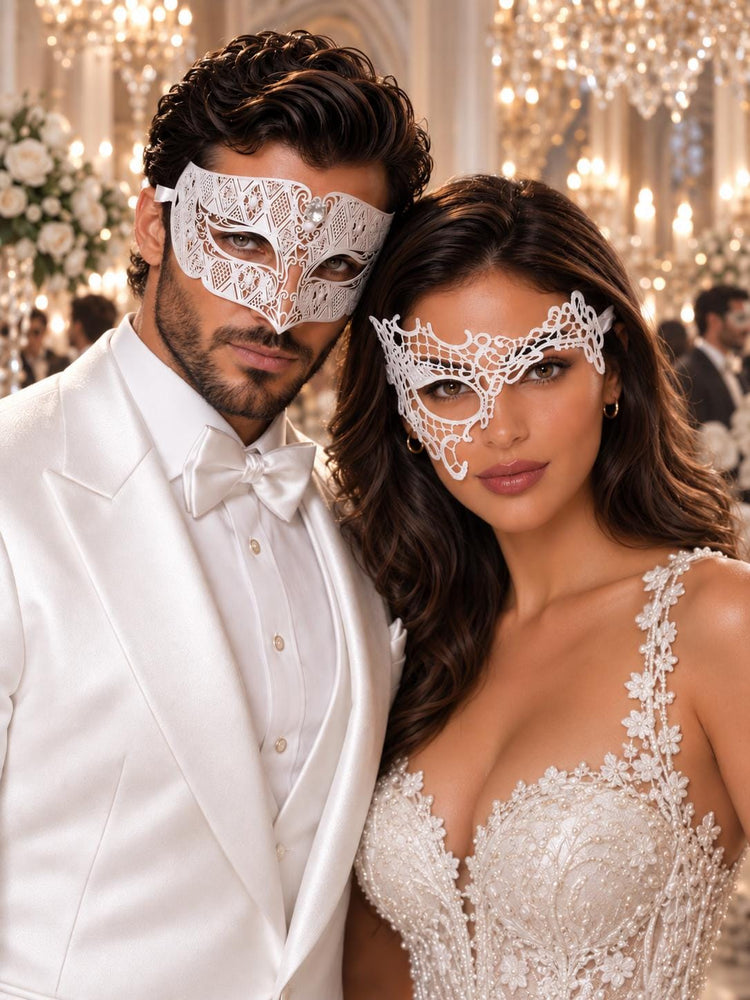 White Phantom Lace & Clear Stone Diamond Masks