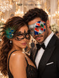 Silver Multicolor Checkered Venetian Mask with Black Peacock Lace Mask – product photo 2