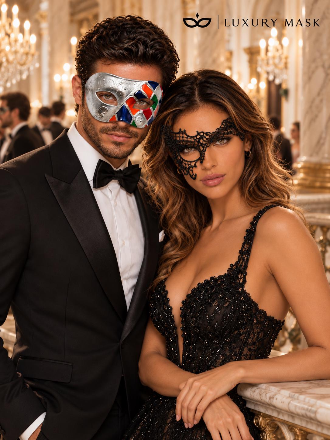 Silver Multicolor Venetian Mask & Black Phantom Lace Mask – product photo 5