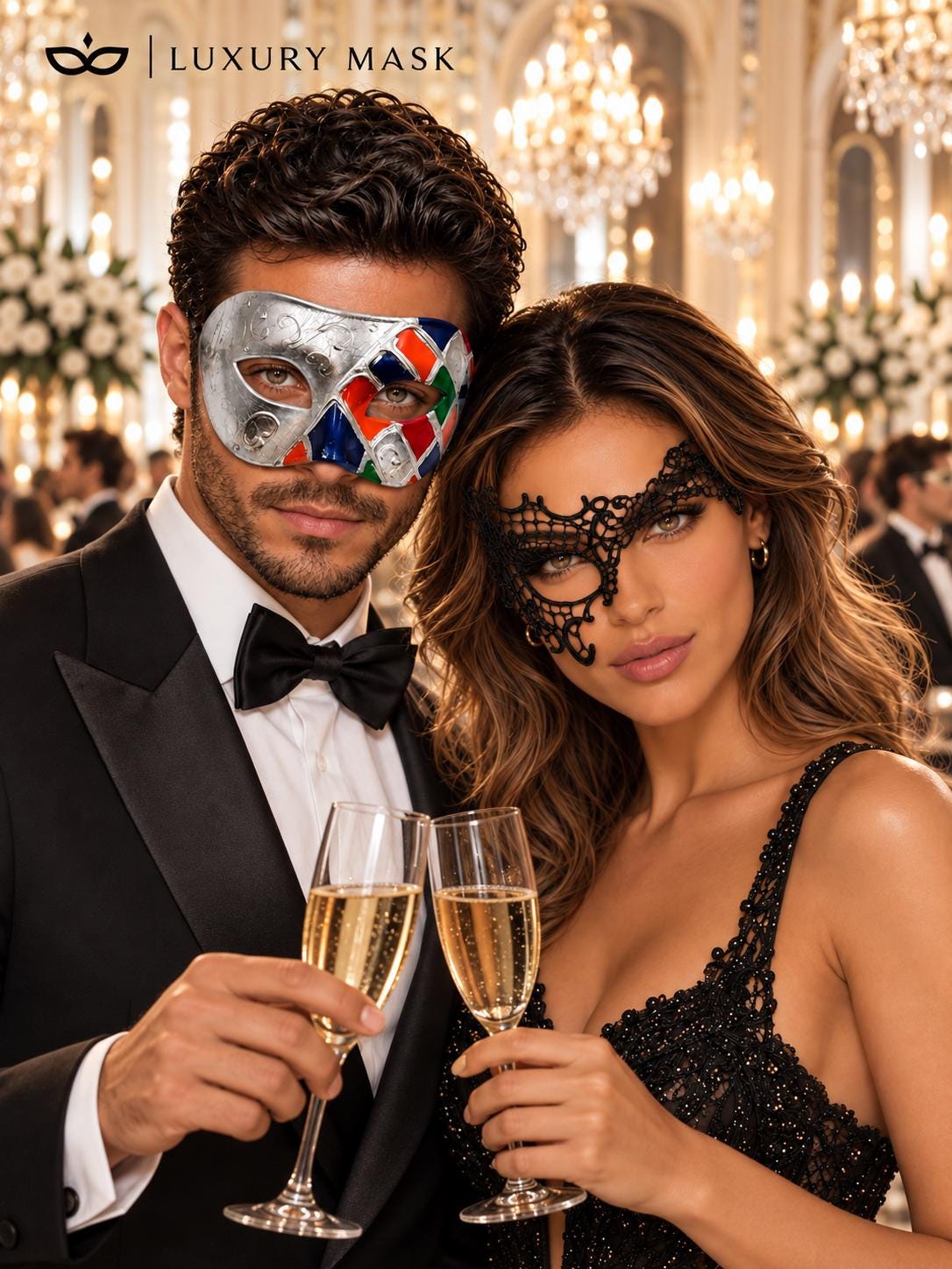Silver Multicolor Venetian Mask & Black Phantom Lace Mask – product photo 3