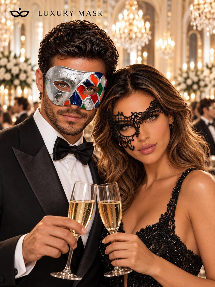 Silver Multicolor Venetian Mask & Black Phantom Lace Mask – product photo 3