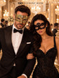 Black Flower Lace Mask & Gold Diamond Clear Stone Venetian Mask – product photo 4