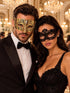 Black Flower Lace Mask & Gold Diamond Clear Stone Venetian Mask