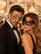 Gold Diamond Stone Venetian Mask & Black Swan Lace Mask – product photo 2