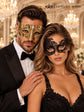 Gold Diamond Stone Venetian Mask & Black Swan Lace Mask – product photo 3