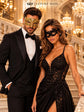 Gold Clear Stone Diamond Mask for Men & Black Lace Venetian Mask for Women – product photo 3