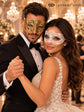 Gold Diamond Venetian Mask with Clear Stones & White Flower Lace Mask – product photo 5