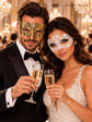 Gold Diamond Venetian Mask with Clear Stones & White Flower Lace Mask – product photo 3