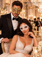 Gold Diamond Venetian Mask with Clear Stones & White Flower Lace Mask – product photo 4