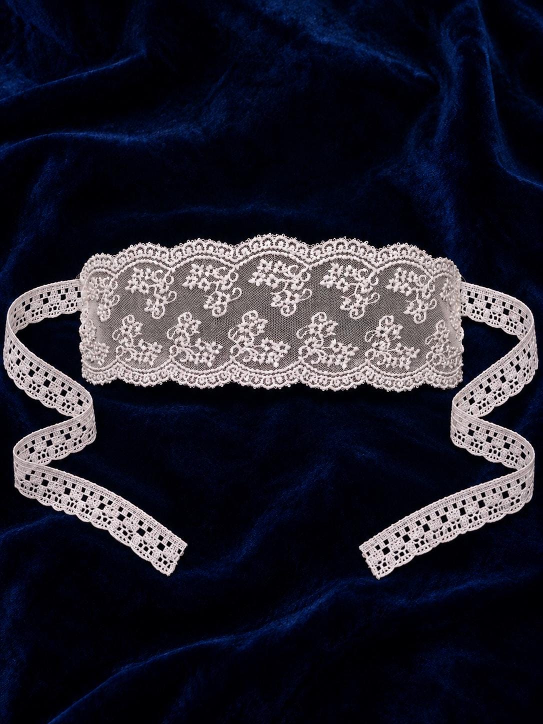 White Romantic Lace Eye Cover for Women | Sheer Floral Ribbon Tie Blindfold for Bridal Boudoir, Honeymoon & Nightwear - product view 7