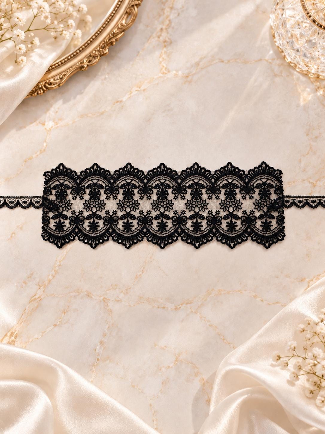 Black Romantic Lace Eye Cover for Women | Sheer Floral Blindfold with Ribbon Ties for Boudoir, Honeymoon & Nightwear - product view 7