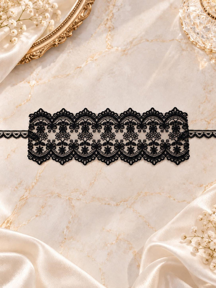 Black Romantic Lace Eye Cover for Women | Sheer Floral Blindfold with Ribbon Ties for Boudoir, Honeymoon & Nightwear - product view 7