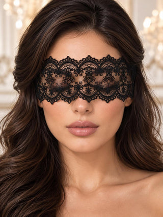 Black Romantic Lace Eye Cover for Women | Sheer Floral Blindfold with Ribbon Ties for Boudoir, Honeymoon & Nightwear
