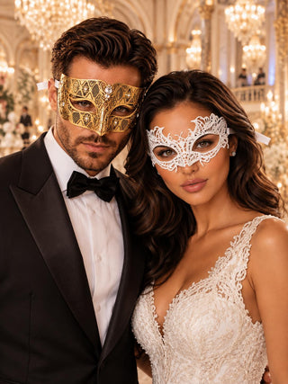 White Lace Mask for Women & Gold Diamond Stone Mask for Men