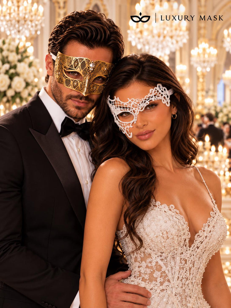 Gold Diamond Mask for Men & White Phantom Lace Mask for Women – product photo 5