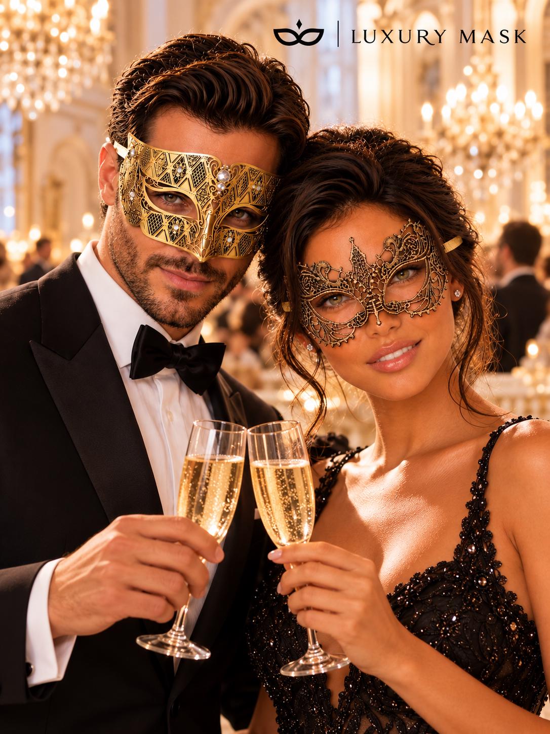 All Gold Masquerade Masks for Couples – product photo 3