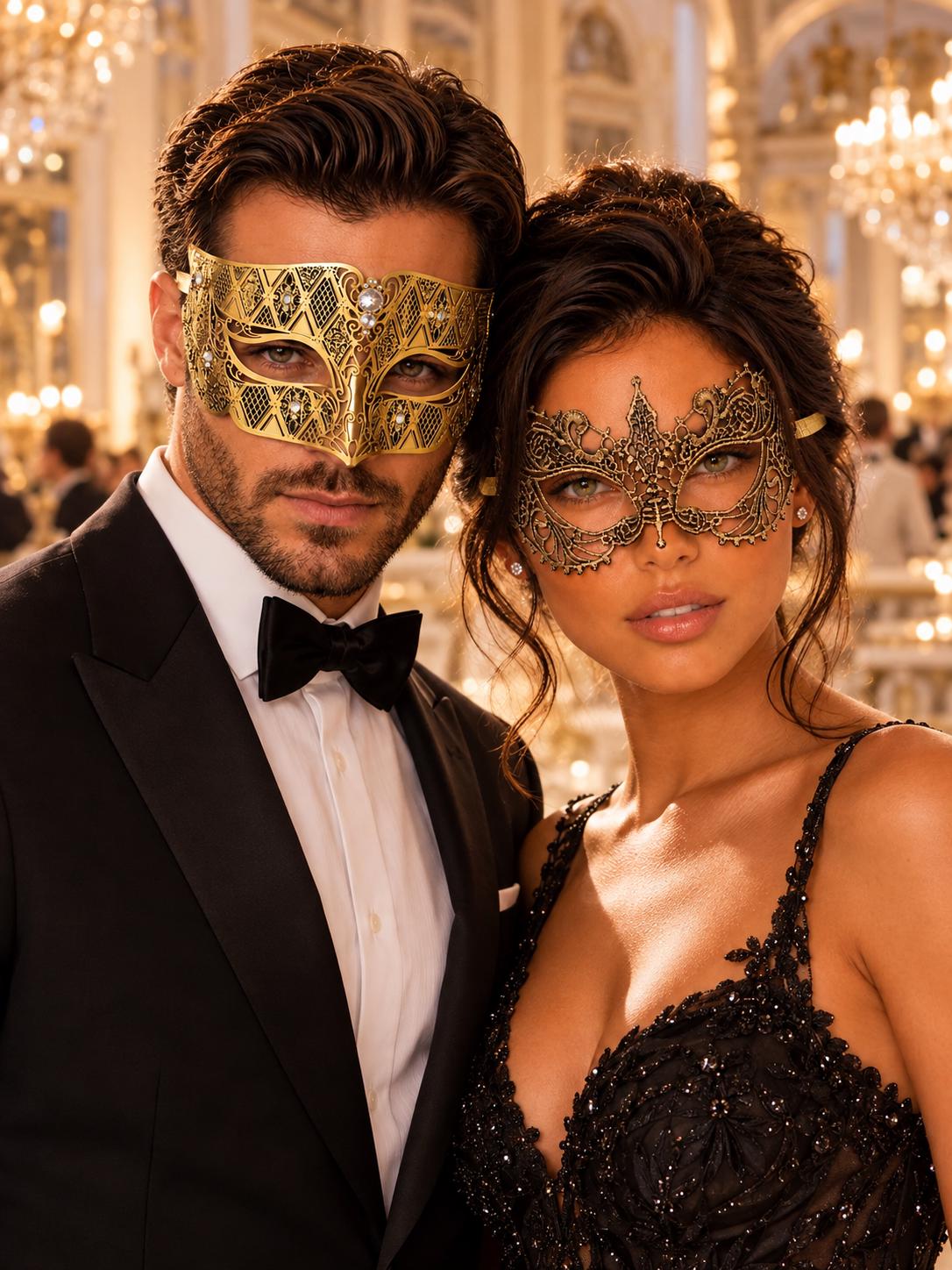 All Gold Masquerade Masks for Couples