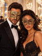 Gold Swan Lace Mask for Women & Diamond Clear Stone Venetian Mask for Men