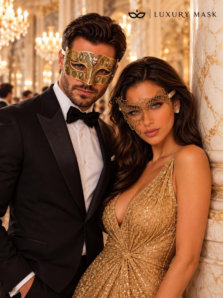 Gold Phantom Lace Mask & Diamond Clear Stone Venetian Mask – product photo 3