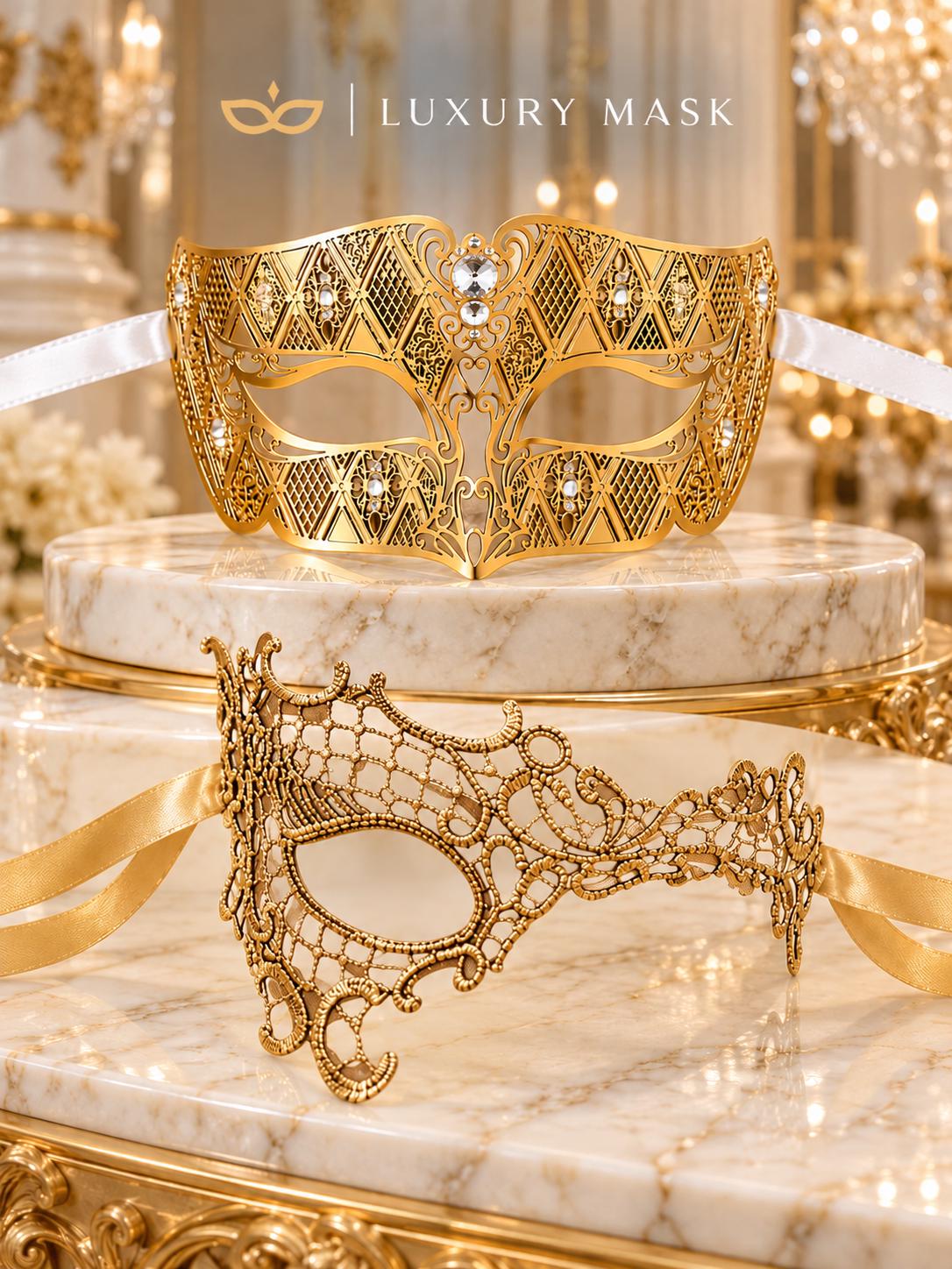 Gold Phantom Lace Mask & Diamond Clear Stone Venetian Mask – product photo 6