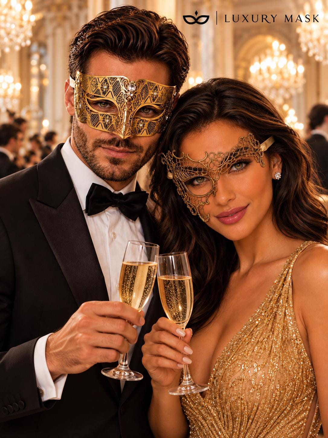 Gold Phantom Lace Mask & Diamond Clear Stone Venetian Mask – product photo 4