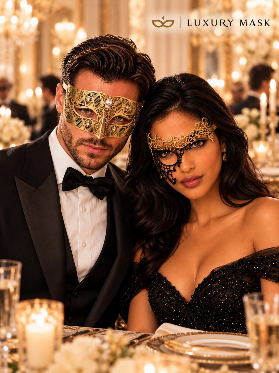 Gold Diamond Clear Stone Mask for Men & Black Gold Phantom Lace Mask for Women – product photo 4