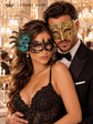 Gold Diamond Stone Mask for Men & Black Peacock Feather Lace Mask for Women – product photo 3