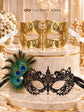Gold Diamond Stone Mask for Men & Black Peacock Feather Lace Mask for Women – product photo 5