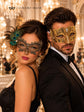 Gold Black Peacock Feather Lace Mask & Gold Diamond Venetian Mask – product photo 4