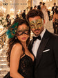 Black Gold Peacock Feather Lace Mask for Women & Gold Diamond Clear Stone Venetian Mask for Men – product photo 3
