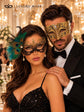 Black Gold Peacock Feather Lace Mask for Women & Gold Diamond Clear Stone Venetian Mask for Men – product photo 5