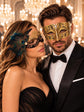 Black Gold Flower Lace Peacock Mask & Gold Diamond Clear Stone Venetian Mask – product photo 3