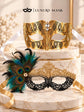 Black Gold Flower Lace Peacock Mask & Gold Diamond Clear Stone Venetian Mask – product photo 6