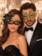 Black Gold Flower Lace Peacock Mask & Gold Diamond Clear Stone Venetian Mask – product photo 2