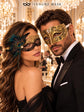 Black Gold Flower Lace Peacock Mask & Gold Diamond Clear Stone Venetian Mask – product photo 4
