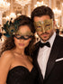 Black Gold Peacock Lace Mask for Women with Gold Diamond Stone Venetian Mask for Men