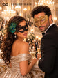 Gold Diamond Venetian Mask for Men & Black Peacock Lace Mask for Women | Dramatic His and Hers Masquerade Set - product view 4