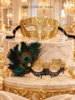 Gold Venetian Mask for Men with Black Gold Peacock Lace Mask for Women | Diamond Cut His & Hers Masquerade Masks - product view 6